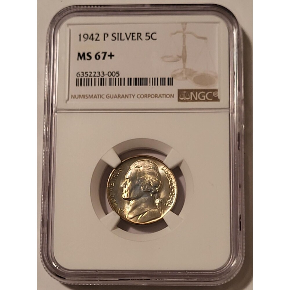 1942 P Jefferson Silver Nickel Unc MS67+ NGC